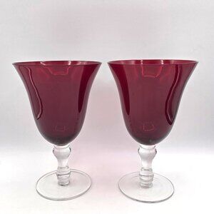 Home Essentials Ruby Red Hand Blown Glass Water Goblet 12 Fl Oz 7.25" Set of 2